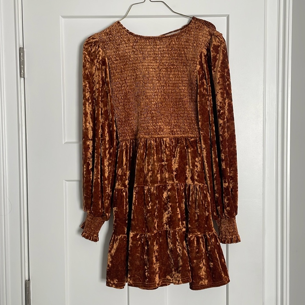 Baltic Born - Velvet Babydoll Dress - Copper - Size Small